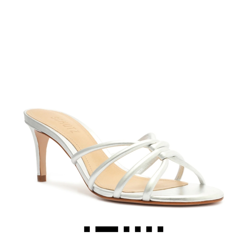 Schutz Rachel Metallic Leather Sandal, Silver, 7